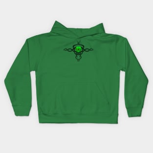 Tribal Twin-Skulls - Green Kids Hoodie